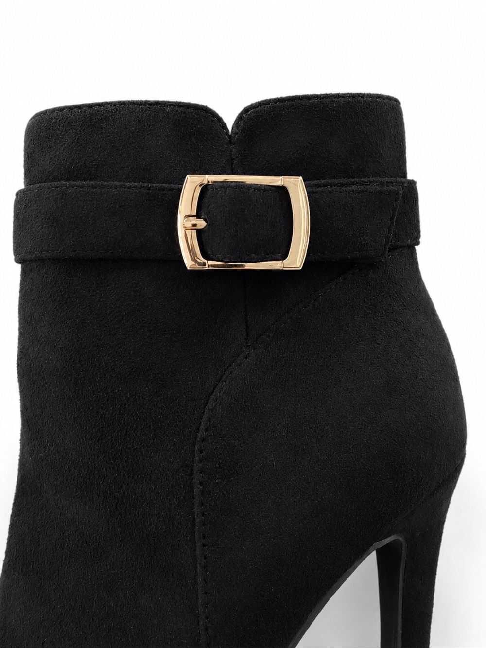 IDIFU Black Faux Suede Pointed Toe Ankle Booties Size 7.5 NWOB Heel Buckle - Picture 8 of 14